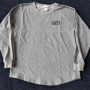PINK Victoria's Secret Shirt Womens Medium Long Sleeve Logo Tape Back Graphic